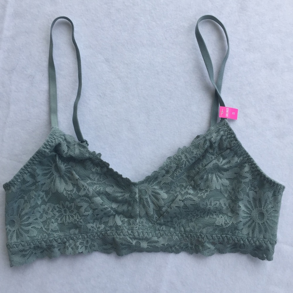 VS Pink Sage Green Floral Lace Caged Back Bralette